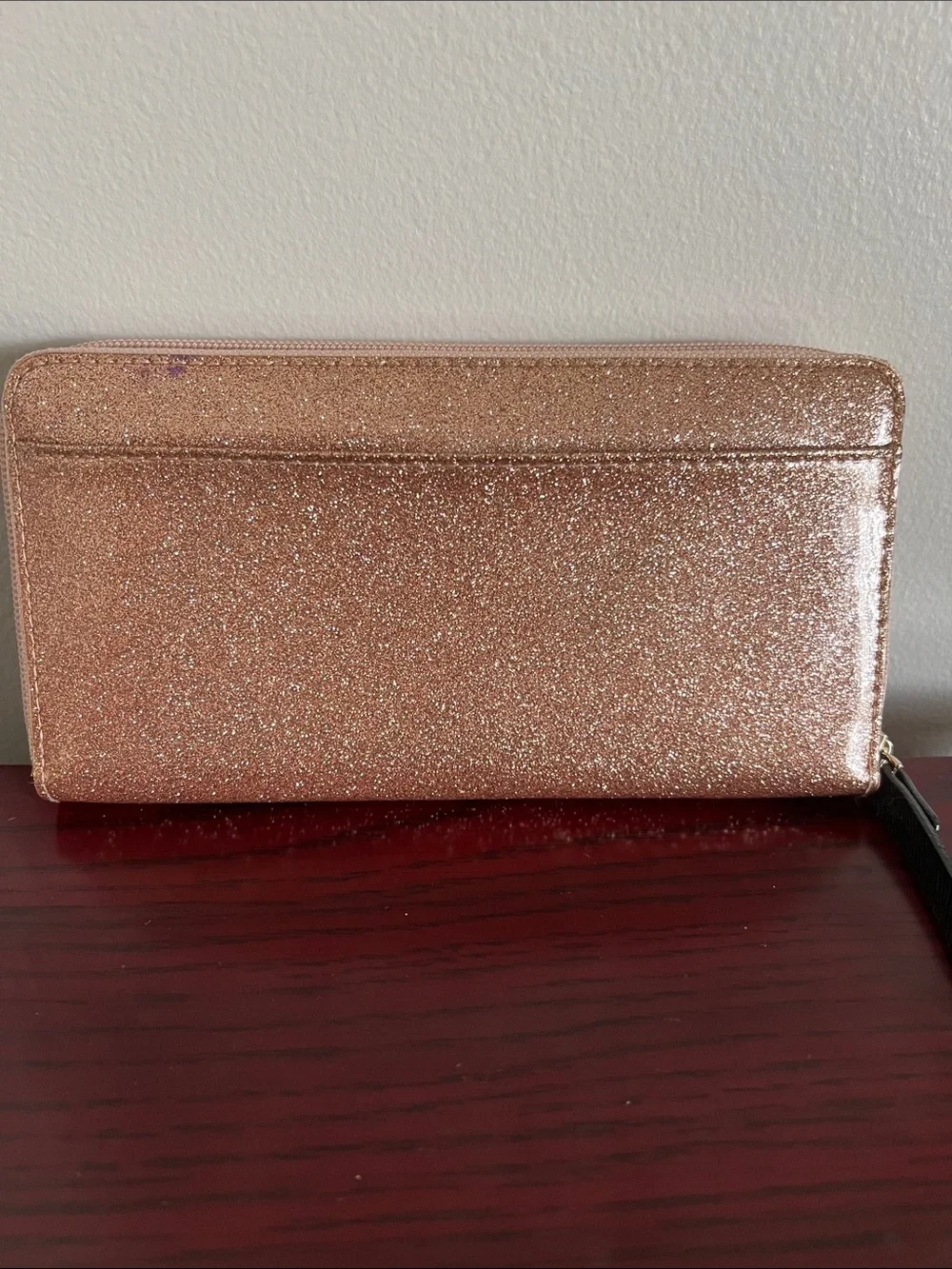 Kate Spade Rose Gold Glitter Zip-Around Wallet